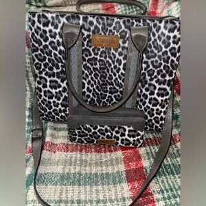 Gray and Black Animal Print Tote and Wallet set